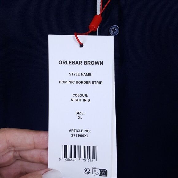 ORLEBAR BROWN Polo Shirt Mens XL Blue Cotton DOMINIC BORDER STRIPE $295 - Picture 2 of 9